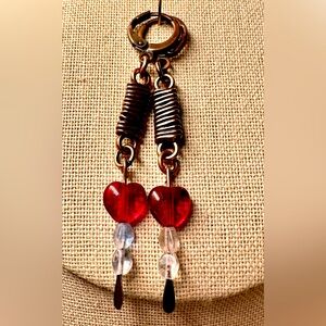 💝 HEART CHAKRA! Handcrafted Copper Wire Earrings with Glass Hearts❣️